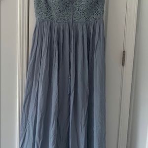 Azazie Dusty Blue Lace up neck Floor
Length Bridesmaid Custom SZ 14
crochet lace